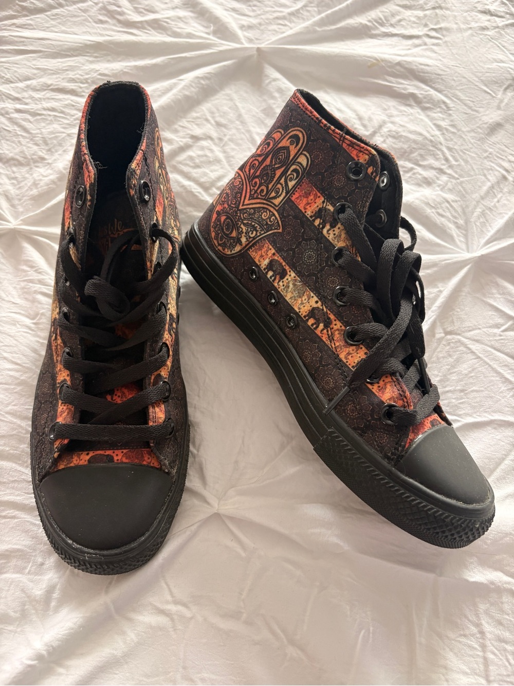 Women’s High-Top Canvas Sneakers in Black and Orange